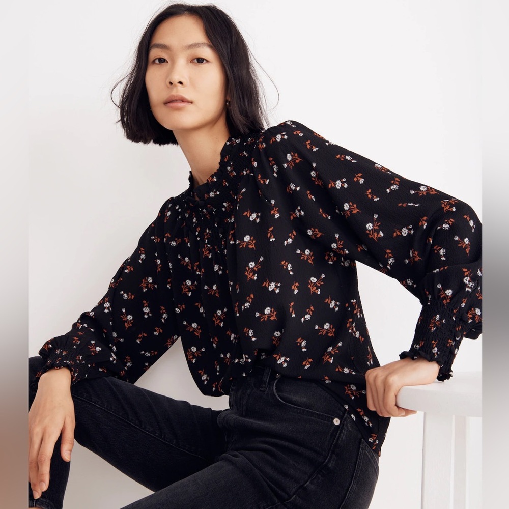 Madewell Floral Smockneck Top